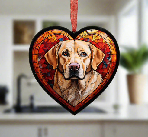 Labrador Yellow Glass Effect Heart Suncatcher